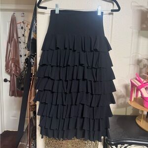 Norma Kamali Black Tiered A-Line Skirt
